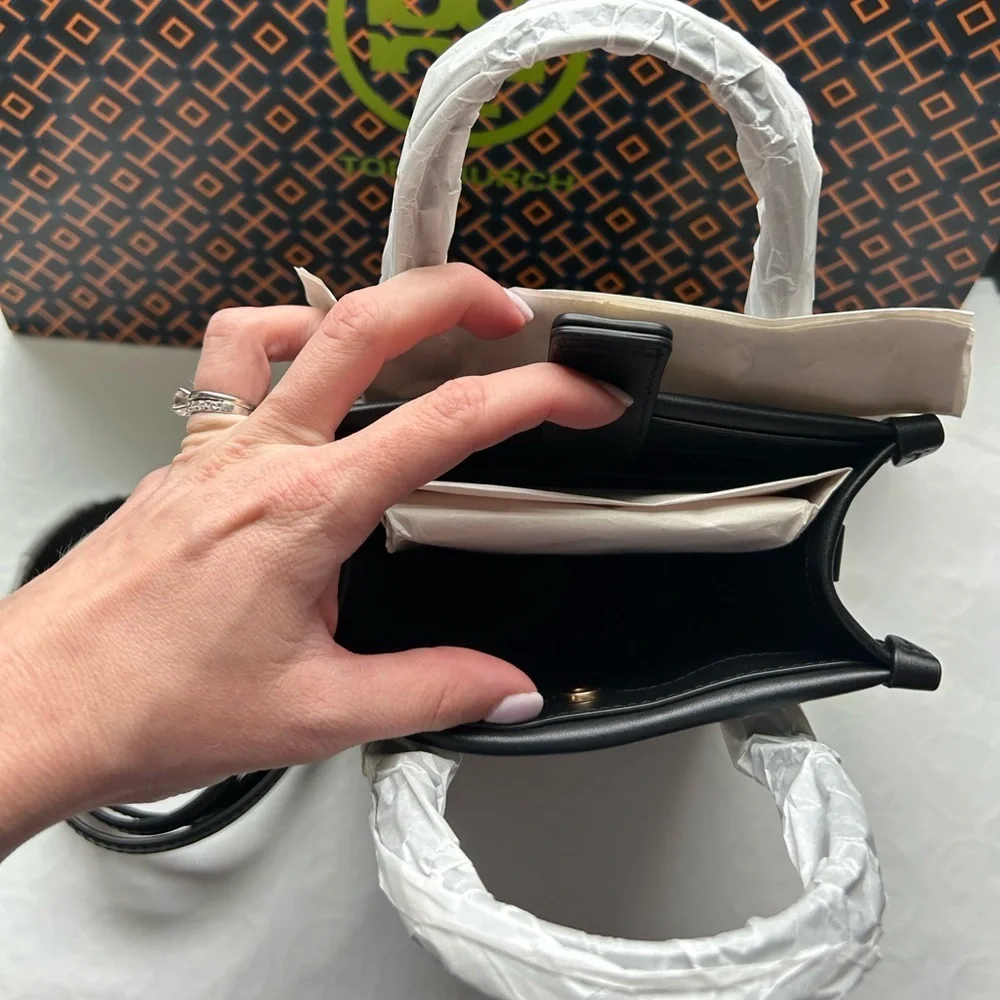 Tory Burch T Monogram Mini Tote Bag Crossbody Bag Black Jacquard